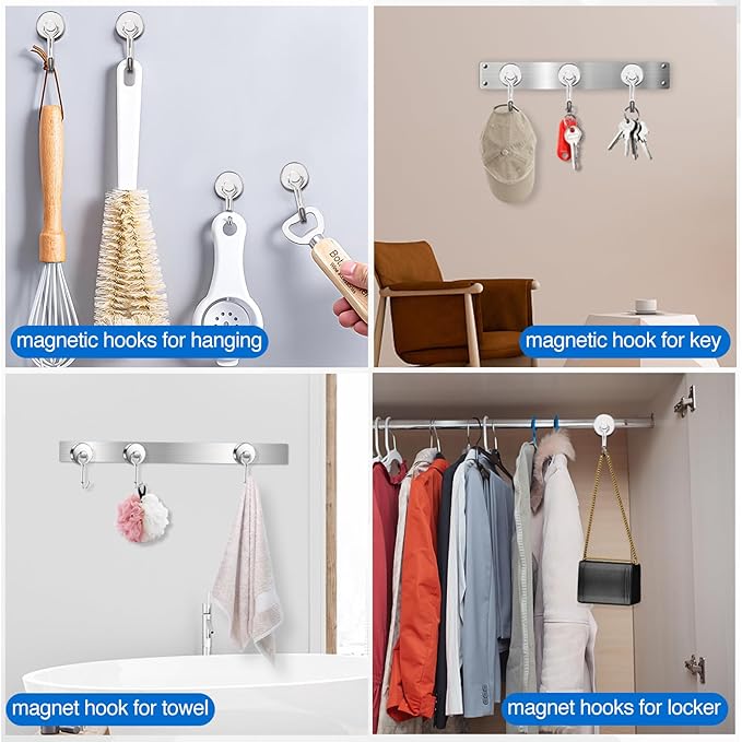 LOVIMAG Hooks, 80lbs+ Magnetic Magnet Hook 2025 Cruise Cabin Ship Essentials Heavy Duty Strong Refrigerator Fridge Hanging for Classroom Beach Vacation Kitchen Grills Home Mug Hanger (3 Pack), Silver