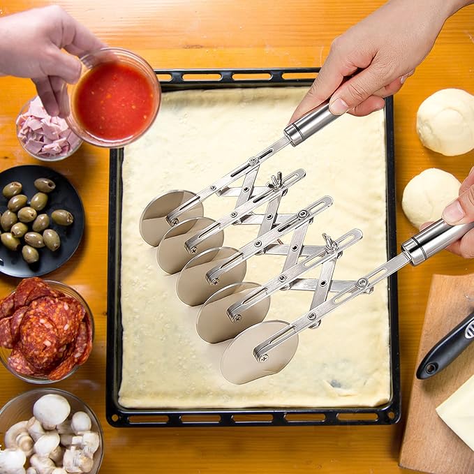 5 Wheel Pastry Cutter Stainless Pizza Slicer Multi-Round Dough Cutter Roller Cookie Pastry Knife Divider with Handle