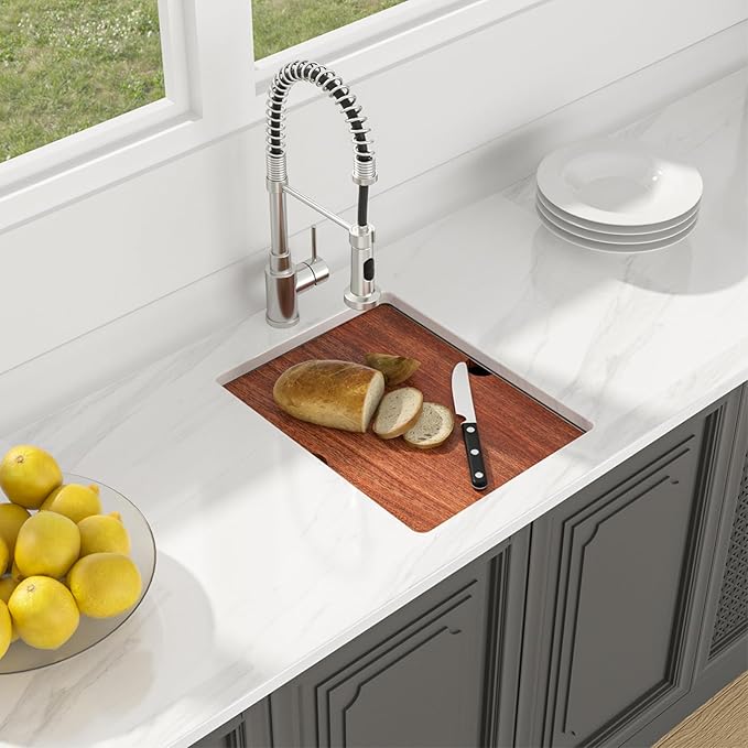 Lordear Undermount Bar Sink 15 x 19 x 10 Inch Kitchen Sink 16 Gauge Stainless Steel Small Sinks Kitchen Single Bowl Workstation with Cutting Board