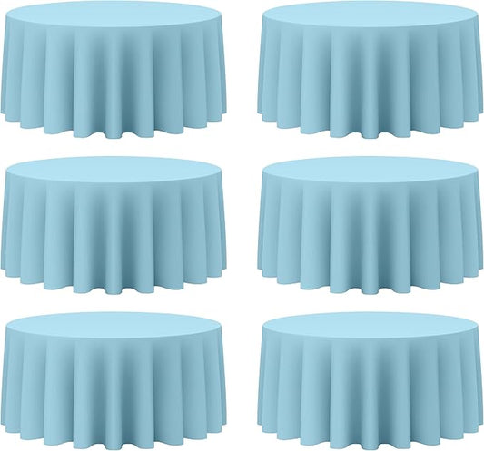 BRILLMAX 6 Pack Light Blue Round Tablecloths 132 Inch - Circle Bulk Linen Polyester Fabric Washable Table Cloth Cover for Wedding Reception Banquet Birthday Party Buffet Restaurant
