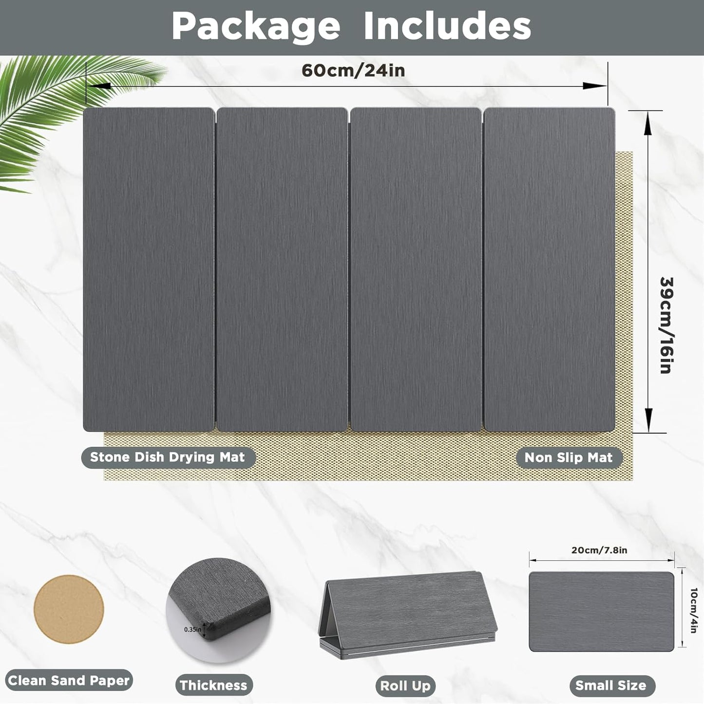 2PCS Stone Drying Mat for Kitchen Counter, Stone Dish Drying Mat - Diatomite Water Absorbing Drying Stone for Kitchen Counter Mat, Quick Dry Stone Mat Kitchen for Cups Dishes Bottles.