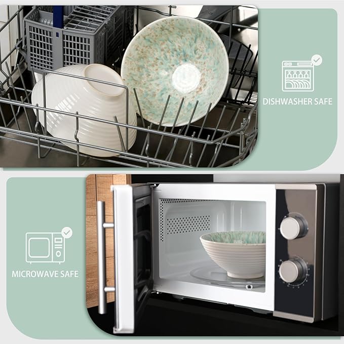 NUTRIUPS 8 Inch Ceramic Ramen Bowl Set of 2 Pho Bowls 40oz Japanese Noodle Udon Soup Bowls with Spoons and Chopsticks (Forest)