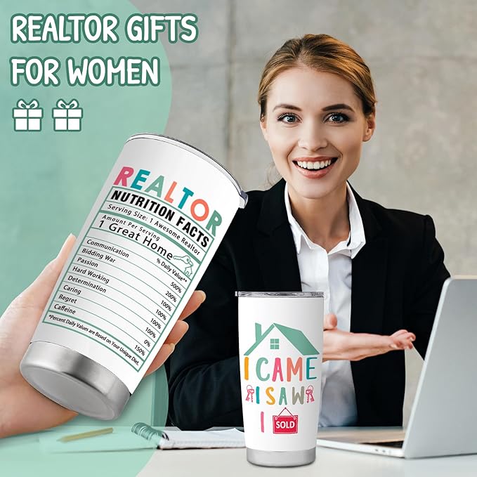 Realtor Gifts Closing Gifts for Realtors Real Estate Agent Gift Best Realtor Ever Gift Stainless Steel Tumbler With Lid 20OZ
