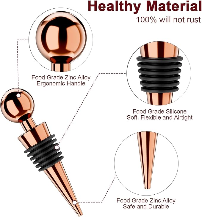 Wine Stoppers for Wine Bottles 3Pcs Vacuum Wine Bottle Stopper with Silicone Reusable Wine Corks, Leak proof Keep Fresh Suitable for Standard (Goldrose, 3 Pack)