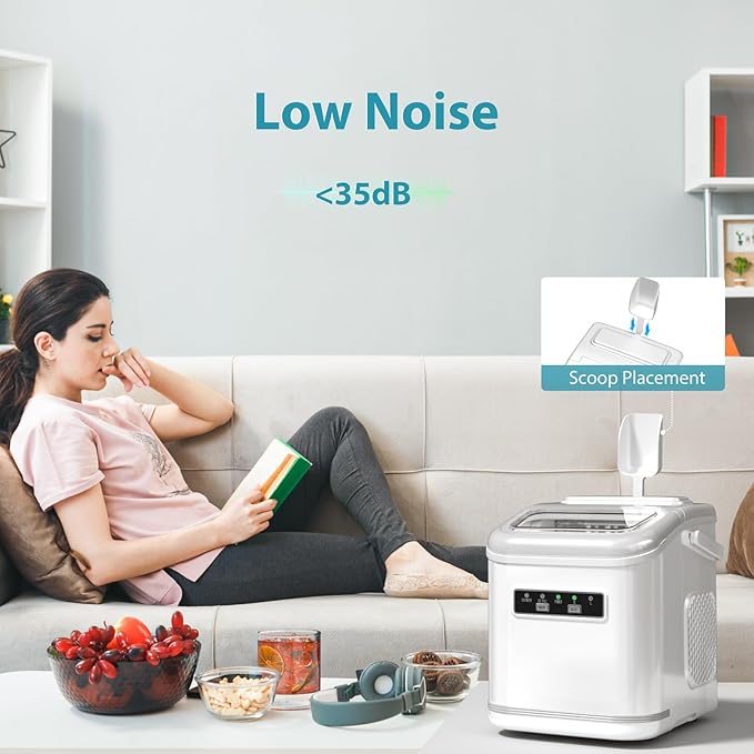 Ice Maker Machine Countertop Portable Compact Small Bullet Ice Maker with Self Cleaning,9 Cubes in 6 Mins,26lbs in 24Hrs, for Home and Kitchen(White)