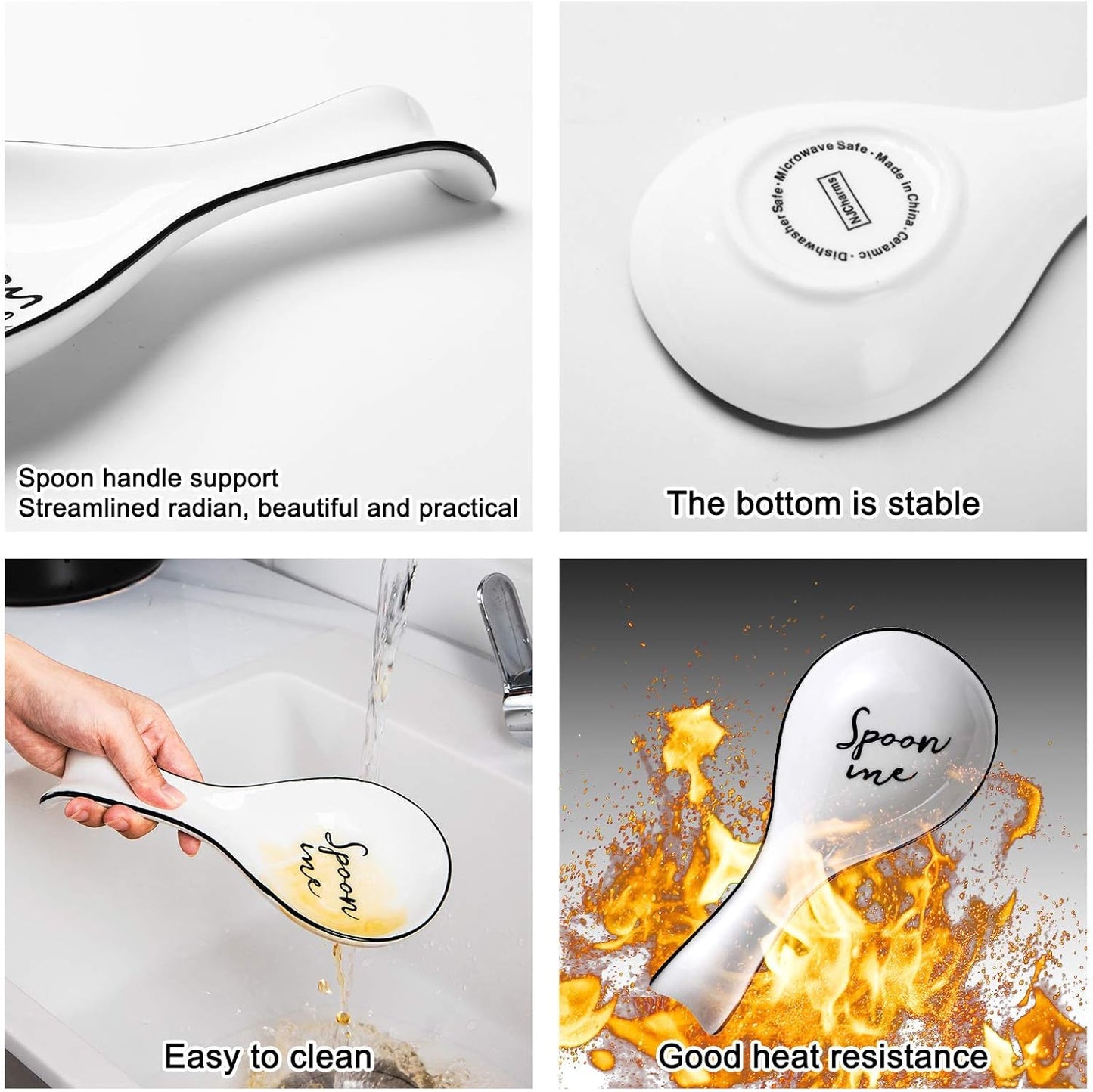 NJCharms Ceramic Spoon Rest for Stove Top, Porcelain Spoon Holder, Large Utensil Rest for Kitchen Counter, Spoon Rest for Spoon, Ladle, Spatula, Modern Farmhouse Kitchen Decor, 1 Pcs