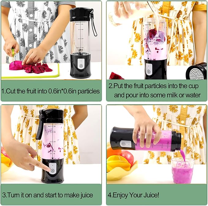 Mini Portable Blender For Shakes and Smoothies,Personal Size Juice Mixing，Leakproof-Lid, Compact, USB-C Rechargeable, Crodless, Convenient for Kitchen, Home, Travel