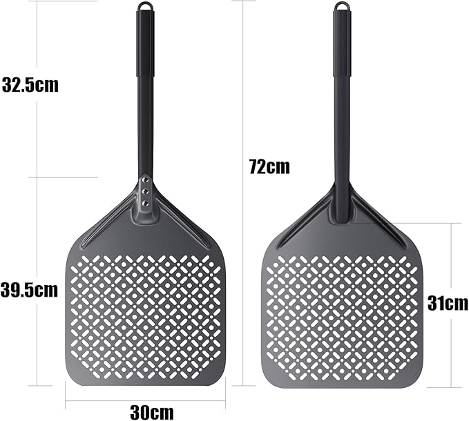 12 Inch + 9 Inch Pizza Peel Set, Perforated Pizza Turning Peel, 12" x 14" Professional Aluminum Pizza Paddle for Homemade Pizza, Pizza Oven Accessories