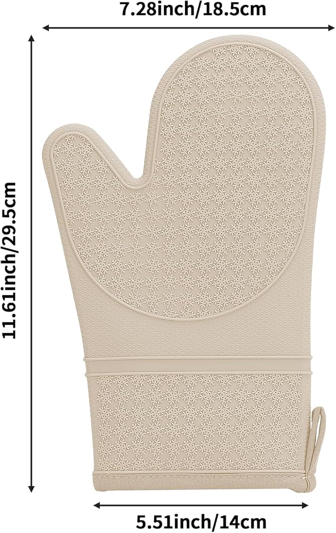 Hovico Silicone Oven Mitts, Heat Resistant 500F Kitchen Mitts 2PCS, 11.6" BPA-Free Soft Baking Gloves, Non-Slip Grip Oven Gloves with Soft Cotton Lining for Kitchen Cooking Baking BBQ - Milkshake