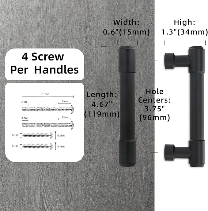 10 Pack Matte Black Cabinet Pulls 3.75 Inch(96mm) Hole Centers Kitchen Cabinet Handles Black Drawer Pulls