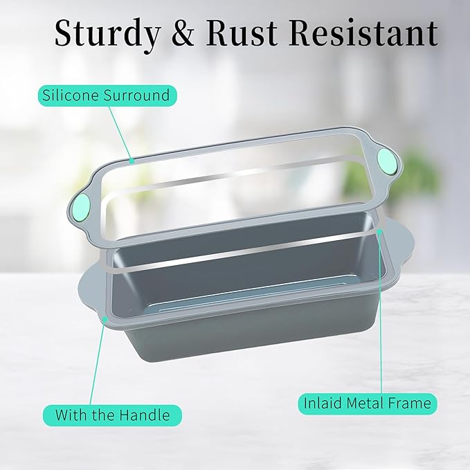 To encounter 9 Inch Silicone Bread and Loaf Pan, 2 Pack Food Grade Nonstick Silicone Molds for Baking Banana Bread, Meat Loaf, Pound Cake, with Metal Reinforced Frame More Strength