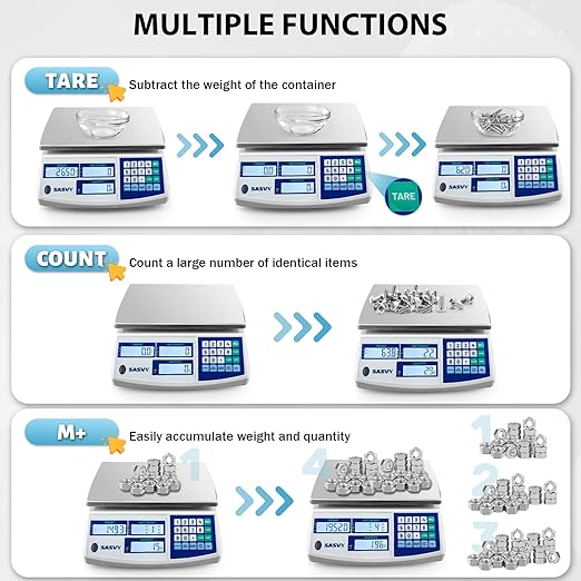 Counting Scale (33lb/15kg, 0.1g) lb/kg/g Industrial Digital Inventory Scale with Battery for Small Parts, Coins, Pieces, Tickets