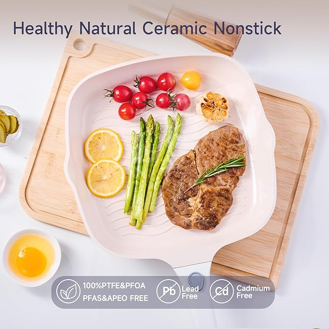 JEETEE Nonstick Pots and Pans Set with Removable/Detackable Handle (Beige, 22 Pcs)