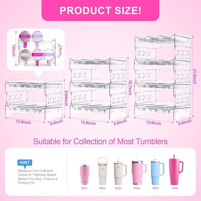 JYPS Water Bottle Tumbler Organizer, Stackable Stanley 40oz with Handle Cup Organizer, Large Water Bottle Holder Stanley Cup Accessories for Cabinet Pantry Kitchen Organizers and Storage(9-Bottle)