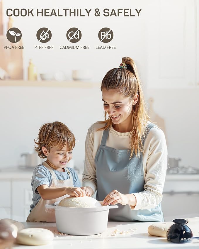 6 QT Dutch Oven Pot with Lid, Enameled Cast Iron Dutch Oven for Bread Making, Braiser, Cooking, Dual Handles, Oven Safe up to 500° F or on Stovetop, Gifts for Family - Off White