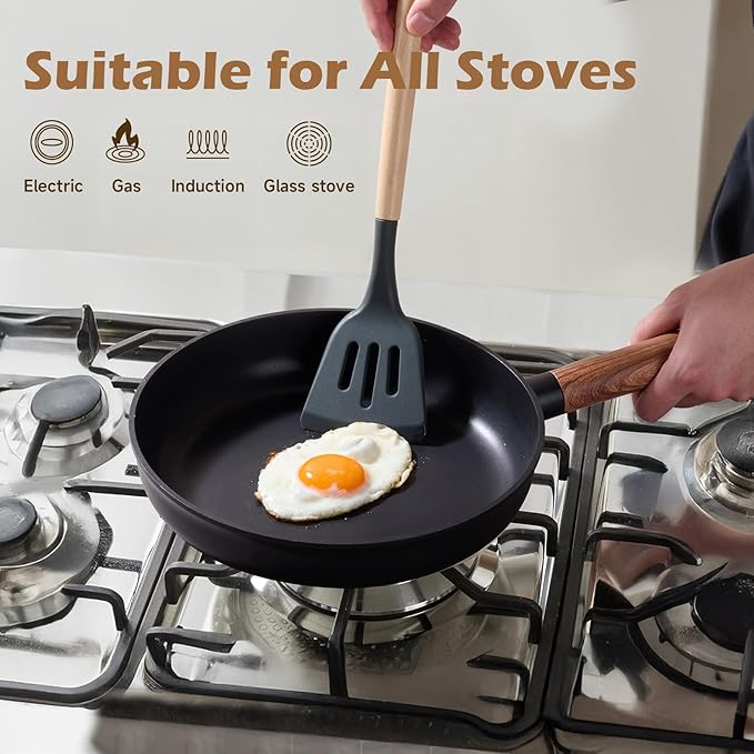 JEETEE Ceramic Cookware Sets 17 pcs, Healthy Pots and Pans Set Non Stick, Induction Kitchen Cooking Set with Removable Handles, Stackable Pots Pans, Oven Safe, PFOA/PFOS Free, Black