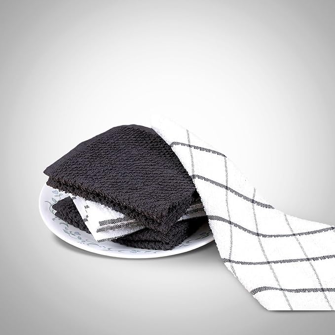 AMOUR INFINI Cotton Kitchen Dish Cloths Set of 8 – Highly Absorbent, Super Soft Premium Terry Cleaning Cloth (12"x12" Inch) Premium Dishcloths for Washing Dishes (Dark Grey)