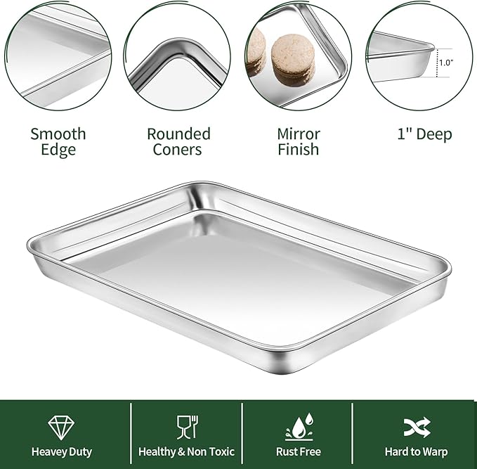 CEKEE Baking Sheet and Cooling Rack Set, 4PCS Stainless Steel Cookie Sheets for Baking with Baking Rack, Non Toxic & Heavy Duty & Easy Clean Baking Pan Tray for Toaster Oven, Size 18 x 12 x 1 Inch