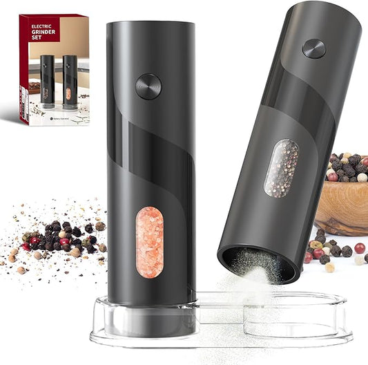 CIRCLE JOY Electric Salt and Pepper Grinder Set Top-Refill Automatic Salt and Pepper Mill Grinder, Battery Operated Adjustable Coarseness, Easy Filling Upgraded Larger Capacity with Led Light