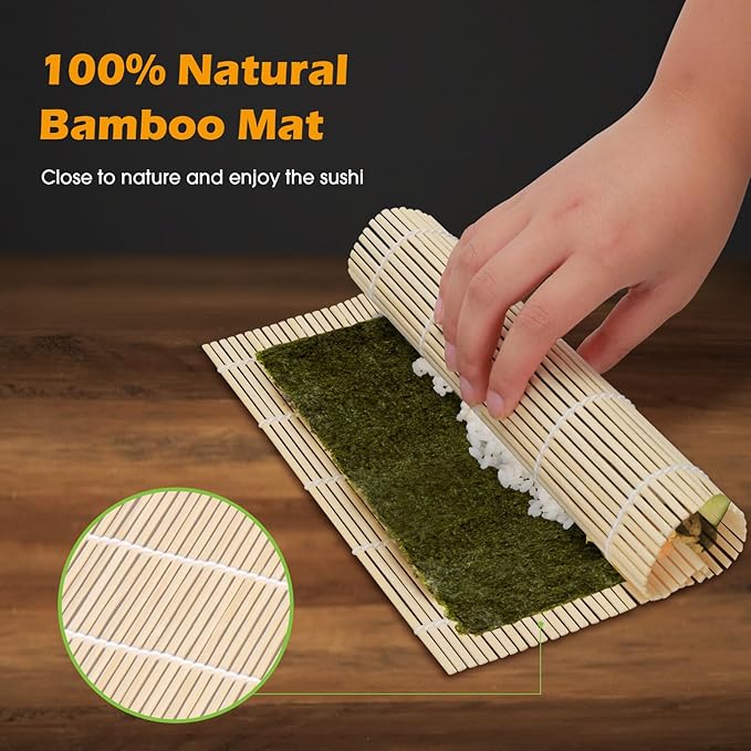 Upoomat Sushi Rolling Mat Set - 2 Pack Bamboo Sushi Rice Roller Mats for Easy and Fun Sushi Making at Home(9.45" x 9.06")