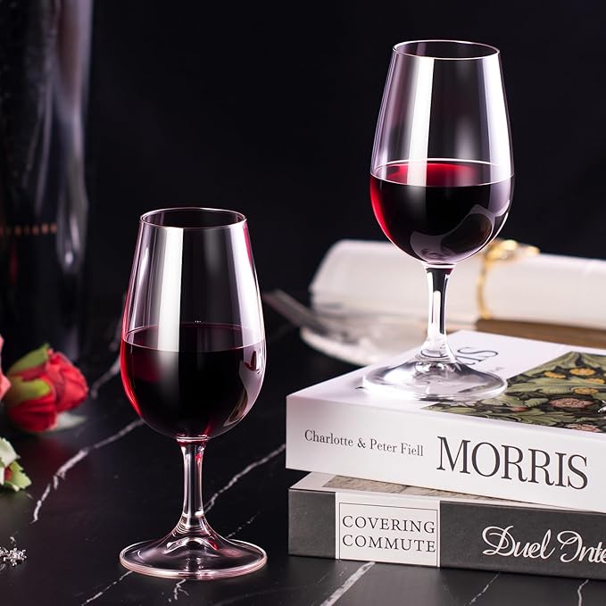 KAMMAK Wine Glasses Set of 2, 6.7 oz Hand Blown Crystal Bordeaux Wine Glasses, Thin Rim & Long Stem, Perfect for Red & White, Daily Use, Wedding Anniversary or Birthday Gift with Gift Box, Port