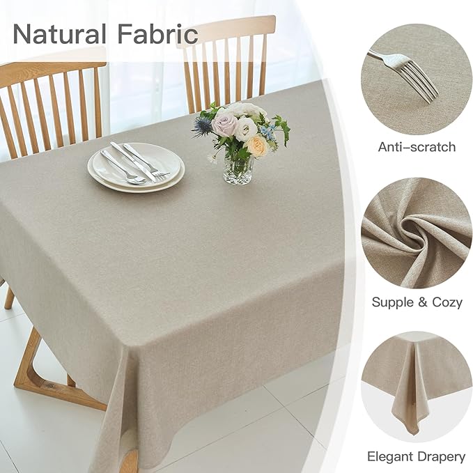 maxmill Linen Textured Rectangular Tablecloth Water Resistant Wrinkle Free Spill-Proof Stain Proof Table Cloth for Dining Room Decoration, Banquet Party Wedding Holiday Dinner, 52 x 84 Inch Linen
