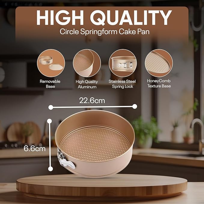 Good Dee's Circle Springform Cake Pan 9” - Non Stick Ceramic Coating - Free From Forever Chemicals - Perfect for Birthday Cakes, Tartes, & More - Cream