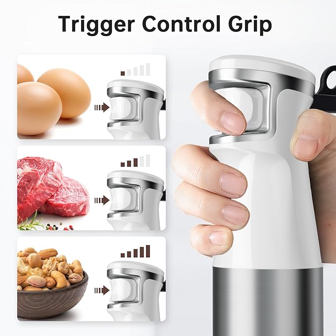 Immersion Blender Handheld Corded Hand Blenders Set 1100W, Trigger Variable Speed 5 in 1 Stick Emulsifier with Chopper, Whisk and Frother for Soup, Baby Food and Smoothies, White
