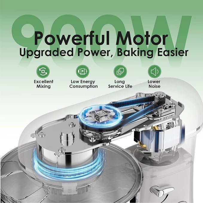 Kitchen in the box Stand Mixer, 900W 8.5QT Kitchen Electric Mixer, 6-Speed Large Capacity Food Mixer for Home Cooks with Egg Whisk, Dough Hook & Flat Beater (Green)