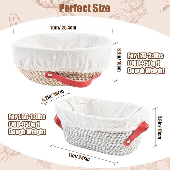 Sourdough Starter Kit, Sourdough Bread Baking Supplies with with 40oz Jar, 10" & 11" Cotton Banneton Proofing Baskets Set - Artisan Bread Tools, Silicone Sling for Homemade Sourdough Baking