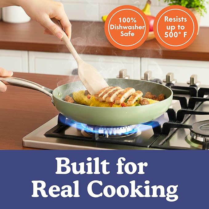 Non-Toxic Platinum Silicone Kitchen Utensil Set of 8 – Non-Scratch Cooking Spoons & Spatulas, 100% Plastic Free, Stainless Steel Core, Heat Resistant 500°F, Beige