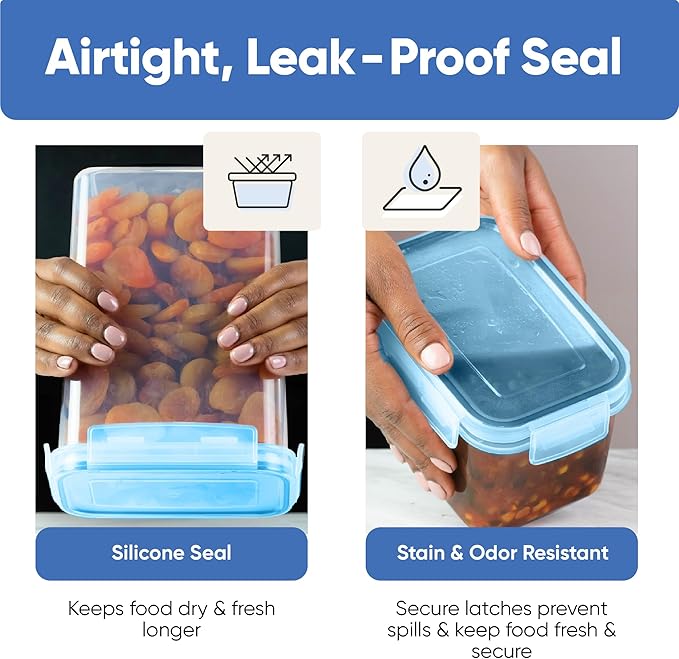 Chef's Path Airtight Food Containers with Lids (24 Pack - Blue) Kitchen Pantry Organization - BPA Free Food Storage Organizers for Cereal, Brown Sugar, Dry food - With Marker, Labels & Spoons