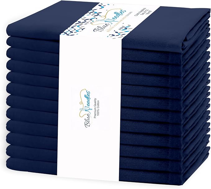 Blue Needles Solid Cloth Napkins Set of 12 Navy Blue 100% Cotton Dinner Napkins 18x18 inches - Soft, Reusable, Absorbent & Washable Fall Thanksgiving Linen, Ideal for Events, Parties & Everyday Use