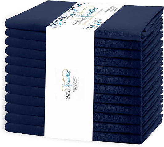 Blue Needles Solid Cloth Napkins Set of 12 Navy Blue 100% Cotton Dinner Napkins 18x18 inches - Soft, Reusable, Absorbent & Washable Fall Thanksgiving Linen, Ideal for Events, Parties & Everyday Use