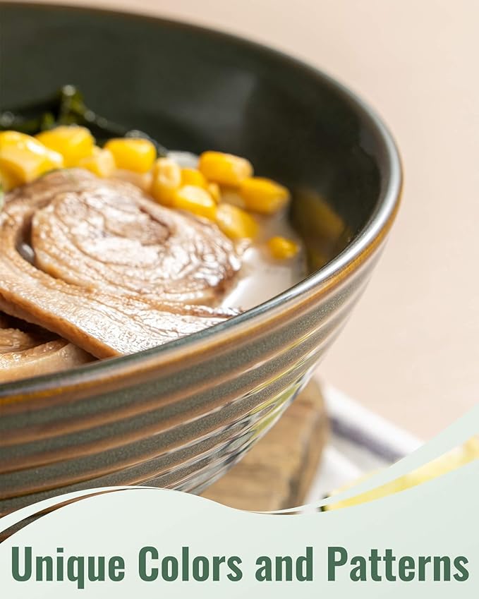 Large Japanese Ramen Bowl Set of 4, Material Safety Ceramic Ramen Bowls with Matching Chopsticks and Spoons, 8 Inch 40oz Pho Bowls Ramen Noodle Bowl for Asian Udon Soup Salad Cereal(Retro Cyan)