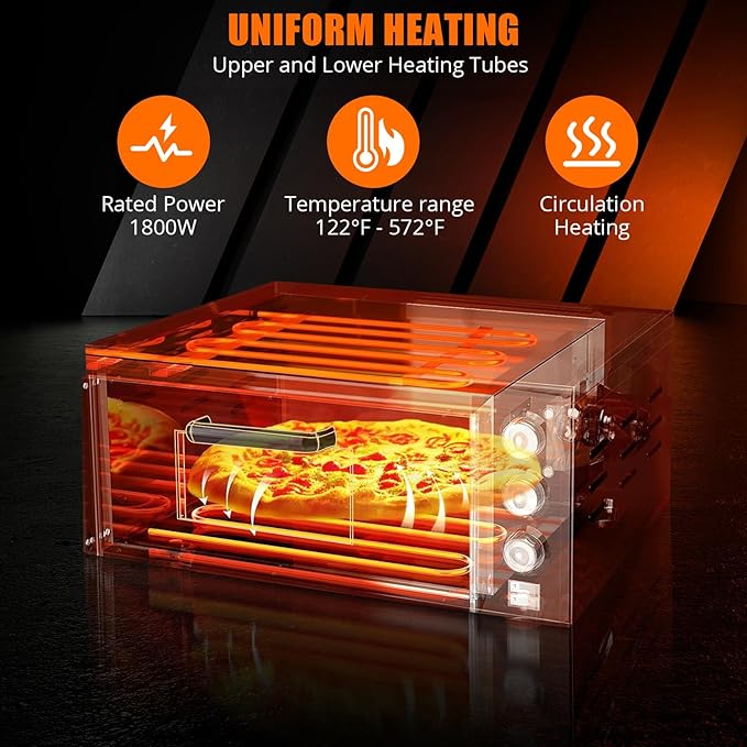 1800W Countertop Electric Pizza Oven,Stainless Steel Pizza Oven Maker with Timer & Removable Tray for Home, Kitchen & Restaurant, Silver