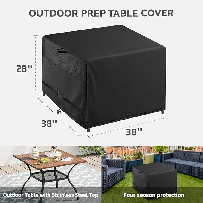 Outdoor Patio Square Table Cover 38 inch Black Heavy Duty Waterproof Cover for Square Slatted Tabletop