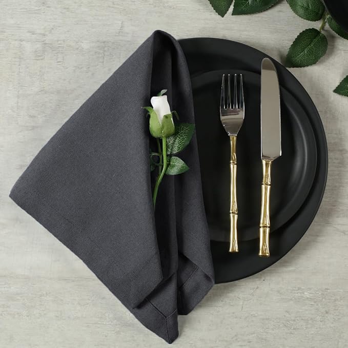 Bedding Craft Cotton Dinner Cloth Napkins Set of 12 – 18x18 Dark Grey Fabric – Reusable & Machine Washable Dinner Napkins for Weddings, Restaurants & Everyday Use