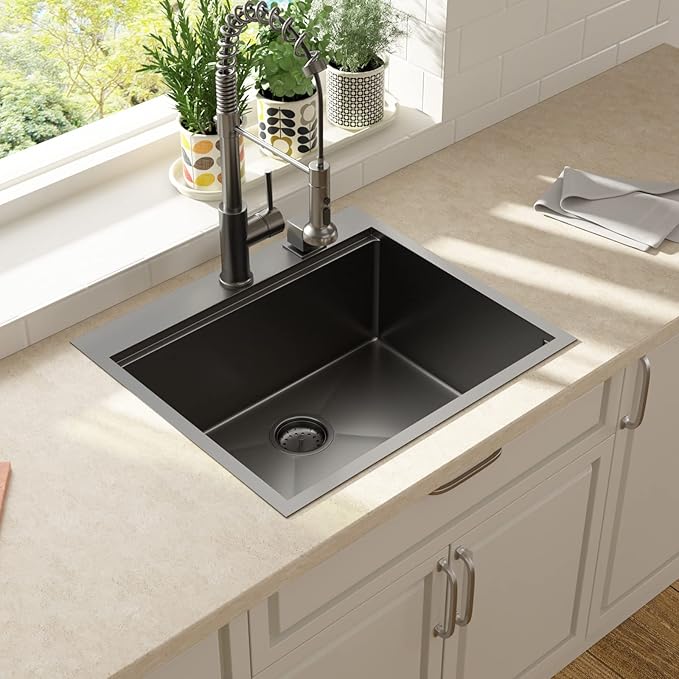 25 Black Kitchen Sink Drop In - LORDEAR 25x22 Inch Kitchen Sink Workstation Gunmetal Black 16 Gauge 304 Stainless Steel Topmount Overcounter Kitchen Laundry Utility Room Sink Basin