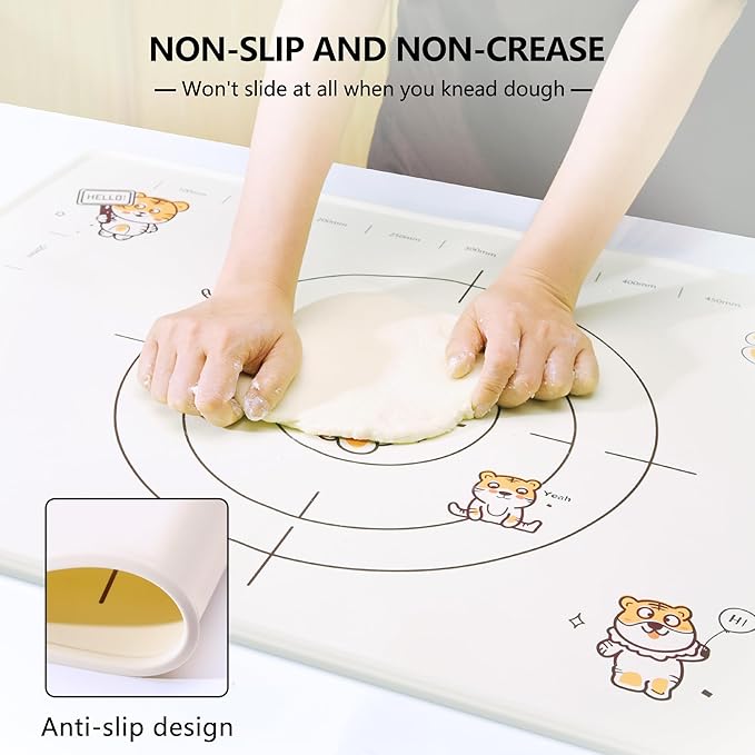 34x24 Inch Extra Thick Silicone Pastry Board, Silicone Baking Mat with Measurements, Non-slip Silicone Mat, Kneading Counter Mat, Non-Stick Dough Mat with Edge Heightening