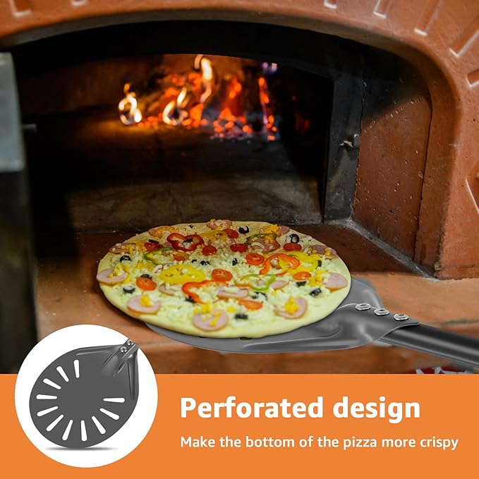 2Pcs Pizza Turning Peel with Long Handle Aluminum Pizza Peel Spinner Perforated Pizza Turner Spinner Non-Stick Pizza Paddle 15.7×5.9×8.46 Inch Scratch Resistant Pizza Peel Paddle for Home Oven