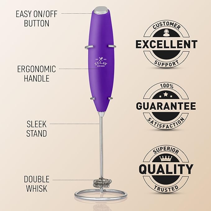 Zulay Kitchen Whisk Milk Frother with 4 Duracell Batteries - Powerful Handheld Foam Maker for Coffee, Lattes, Matcha, Hot Chocolate & Cappuccinos - Whip Creamy Froth in Seconds