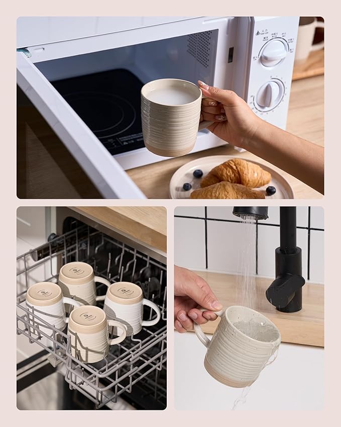 famiware Coffee Mugs Set of 6, 13 oz Mug Set, Ceramic Cup Set with Handle for Coffee, Tea, Cocoa, Milk, Constellation Series, Beige