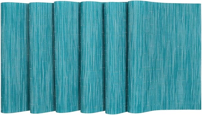 SHACOS Placemats Set of 8 Woven Vinyl Place Mats for Dining Table Wipe Clean Heat Resistant Washable Kitchen Table Mats (8, Teal Blue)