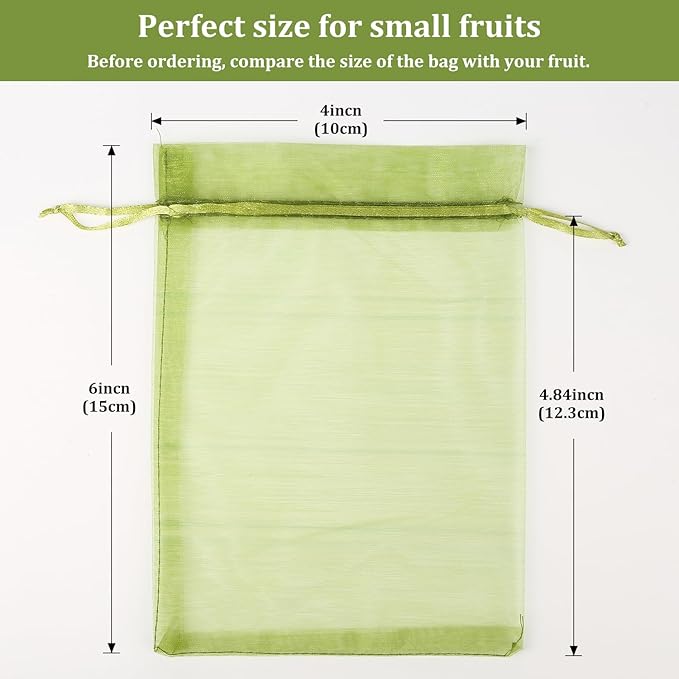 100Pcs Fruit Protection Bags, 4×6inch Fruit Netting Bags for Fruit Trees, Green Fruit Netting Cover Drawstring Mesh Bags Pest Barrier for Strawberry Blueberry Small Fruit