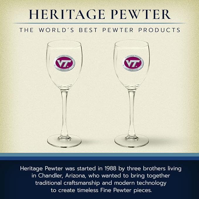 Heritage Pewter Virginia Tech Hokies Glass Goblets – Set of 2 | 12 OZ Goblet Wine Glasses | Expertly Crafted Pewter Glass