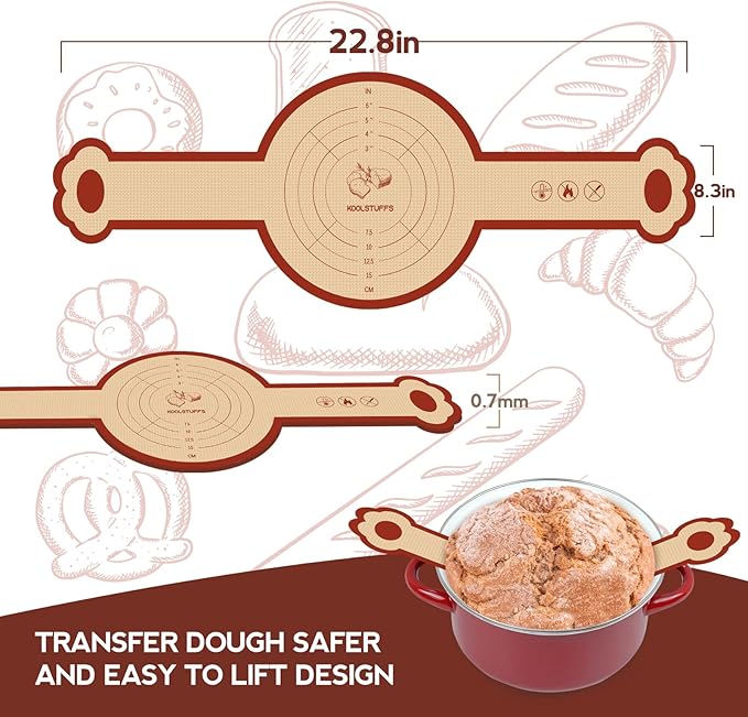 Silicone Bread Sling, 2 Pack Non-Stick & Easy to Clean Reusable Bread Sling for Dutch Oven with Cute Long Handles, Easy and Stable to Transfer Sourdough Bread