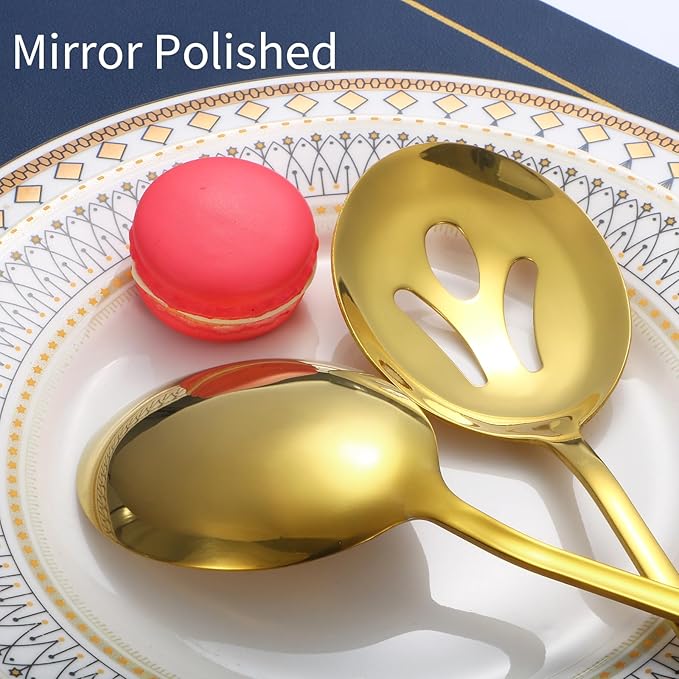 Gold Serving Utensils,8 Pcs Stainless Steel Serving Set with Serving Spoons,Serving Fork,Soup Ladle,Lasagna Server,Pie Server,Polished Serving Utensil Set for Buffet Parties Home,Dishwasher Safe