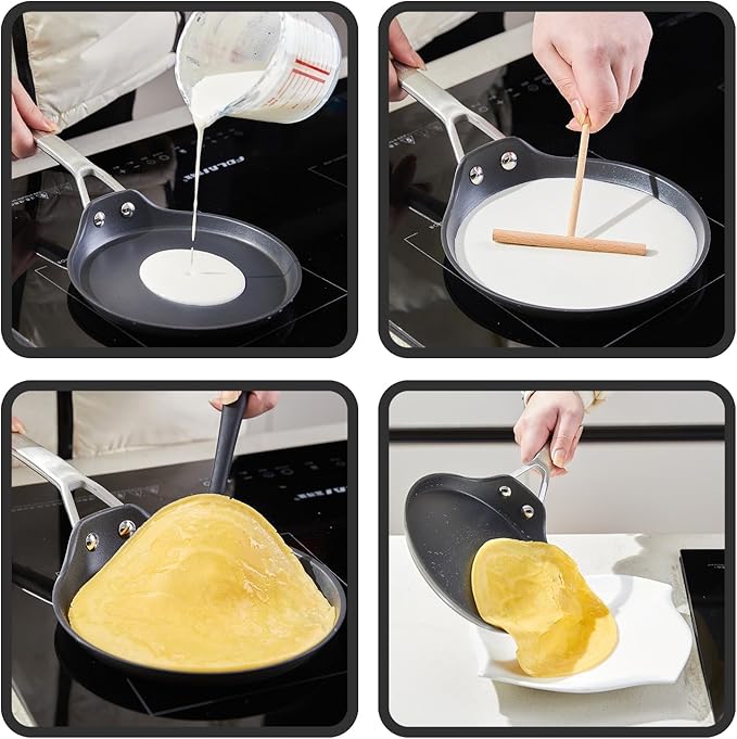 MsMk Crepe Pan with Spreader, 9 1/2 Inch Titanium and Ceramic Nonstick Flat Skillet Pancake Tawa Dosa Tortilla Pan, Induction Compatible, PFOA Free, Oven Safe to 700°F