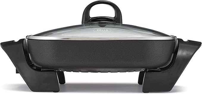 bella Electric Skillet and Frying Pan with Glass Lid, Nonstick Coating, Cool Touch Handles, Removable Heating Probe, Dishwasher Safe, 12 x 12 inch, Black, PFOA & PTFE Free